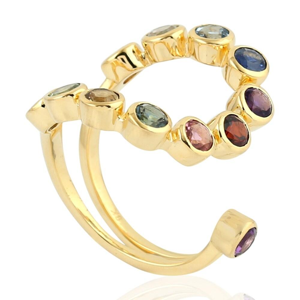 Contemporary Multi Gemstone 18 Karat Gold Between the Finger Ring For Sale