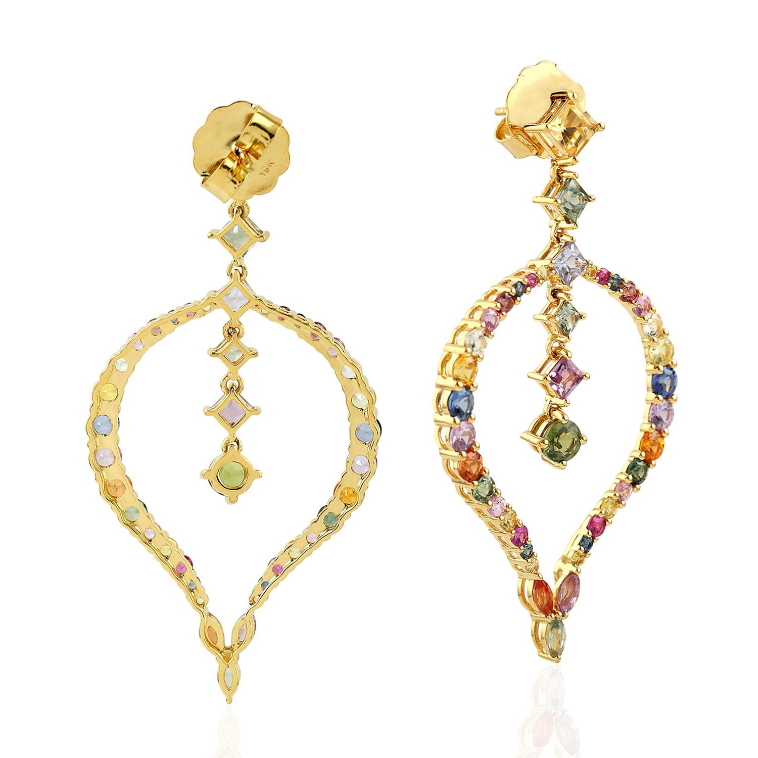 Modern Multi Gemstone 18 Karat Gold Earrings For Sale