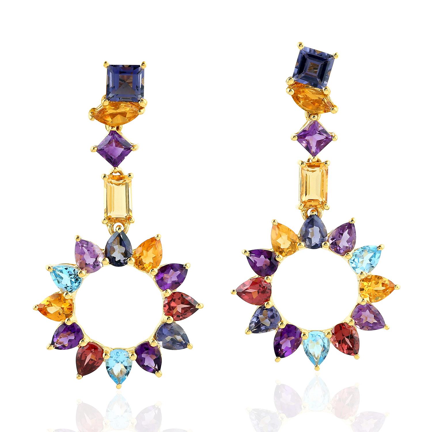 Multi Gemstone 18 Karat Gold Earrings In New Condition For Sale In Hoffman Estate, IL