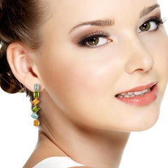 Multi Gemstone 18 Karat Gold Linear Earrings