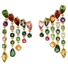 Pendientes Gota de Lluvia Multi Gema Oro 18 Kilates