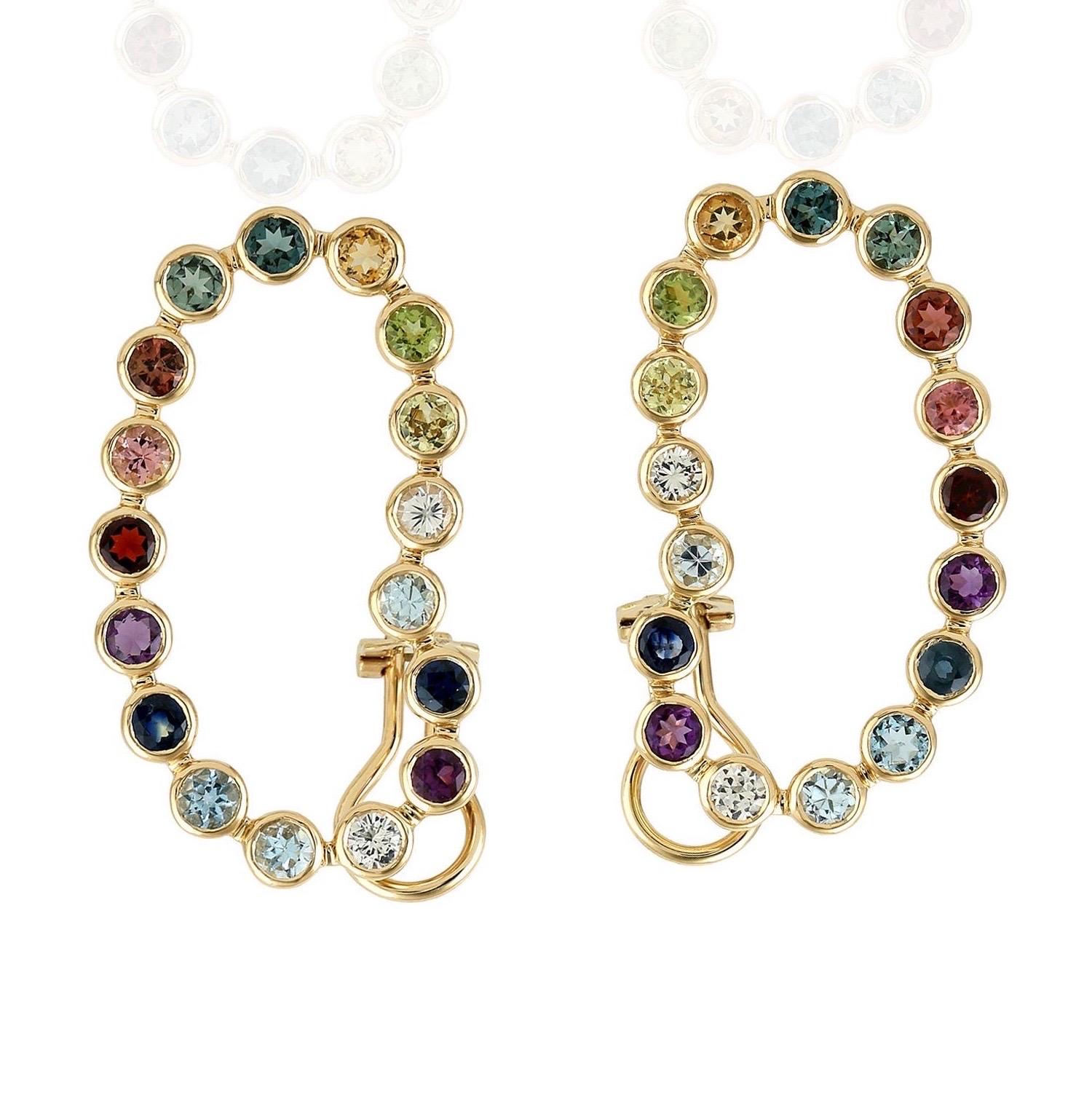 Contemporary Multi Gemstone 18 Karat Gold Rainbow Earrings