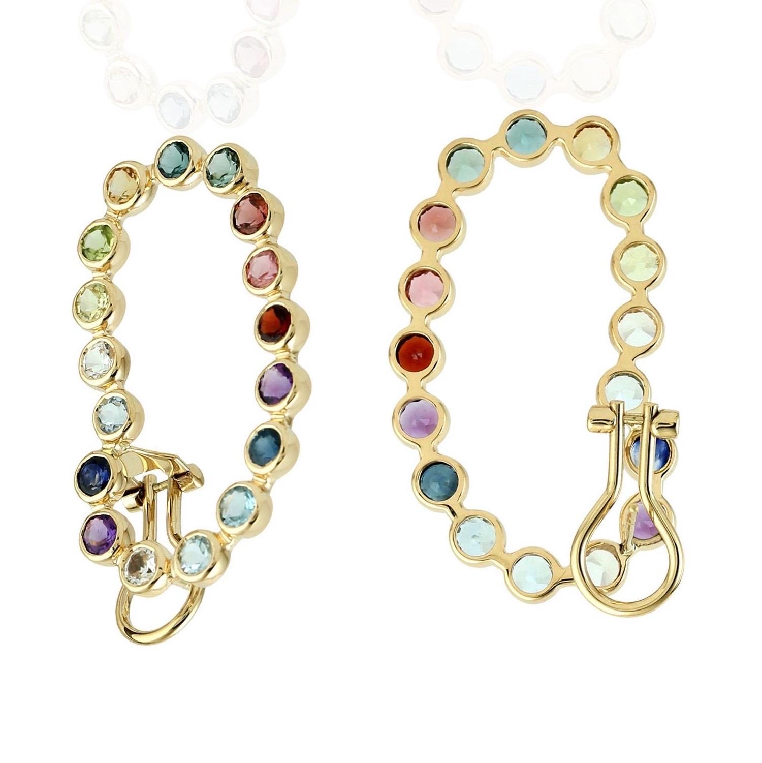 Round Cut Multi Gemstone 18 Karat Gold Rainbow Earrings