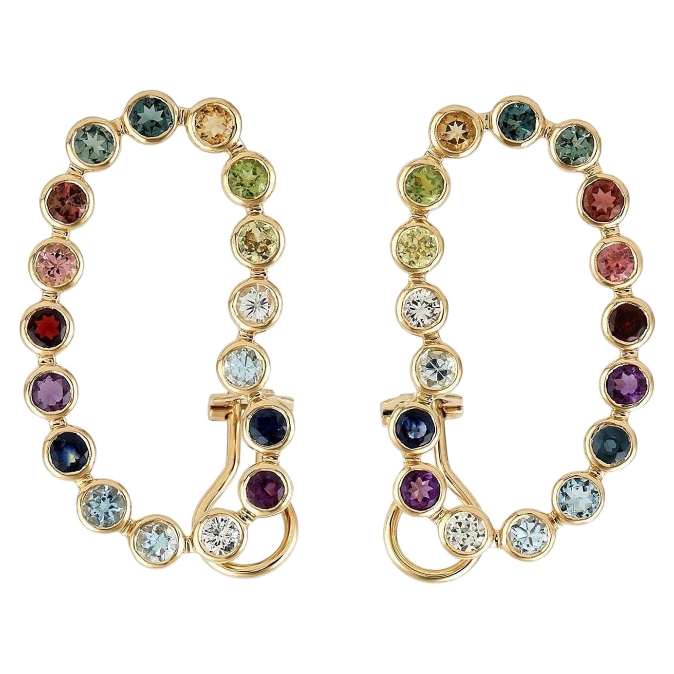 Multi Gemstone 18 Karat Gold Rainbow Earrings