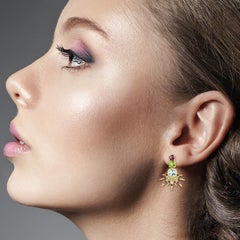 Multi Gemstone 18 Karat Gold Starburst Earrings