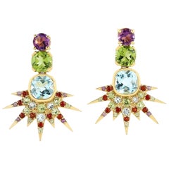 Multi Gemstone 18 Karat Gold Starburst Earrings