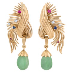Multi-Gemstone 18 Ct Gold Turquoise Dangle Earrings
