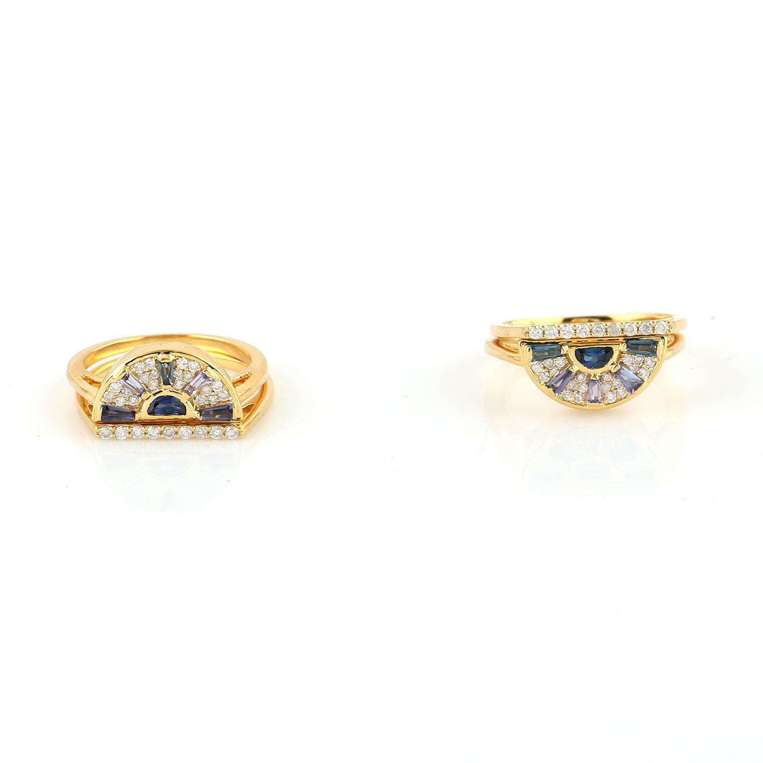 Multi Gemstone 18k Gold Connected Band Ring For Sale 5