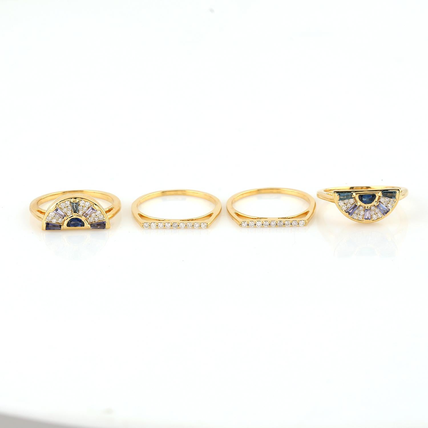 Art Deco Multi Gemstone 18k Gold Connected Band Ring For Sale