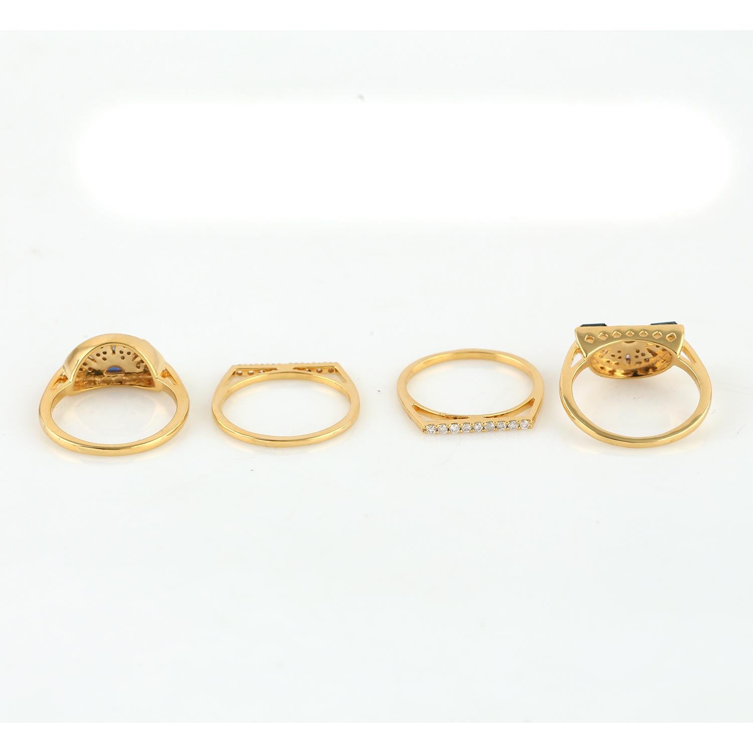 Multi Gemstone 18k Gold Connected Band Ring In New Condition For Sale In New York, NY