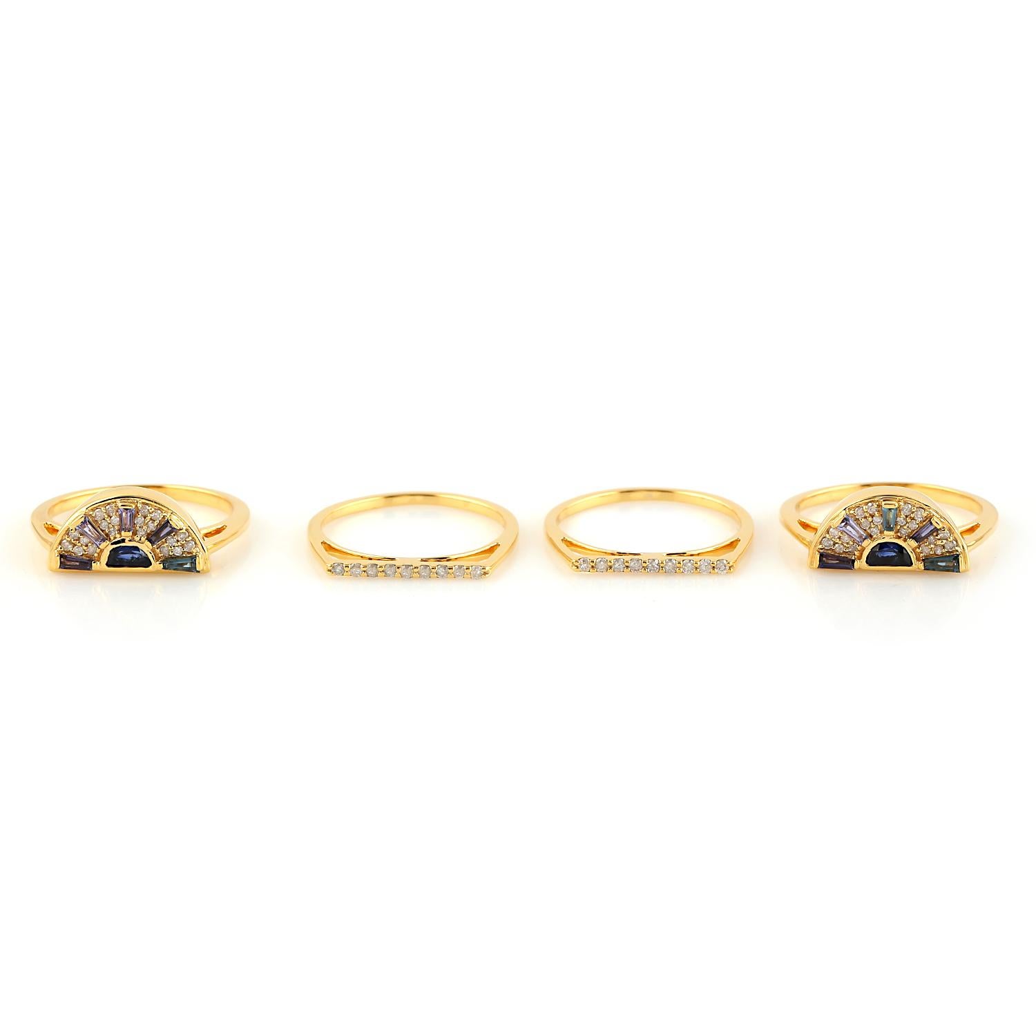 Multi Gemstone 18k Gold Connected Band Ring For Sale 3