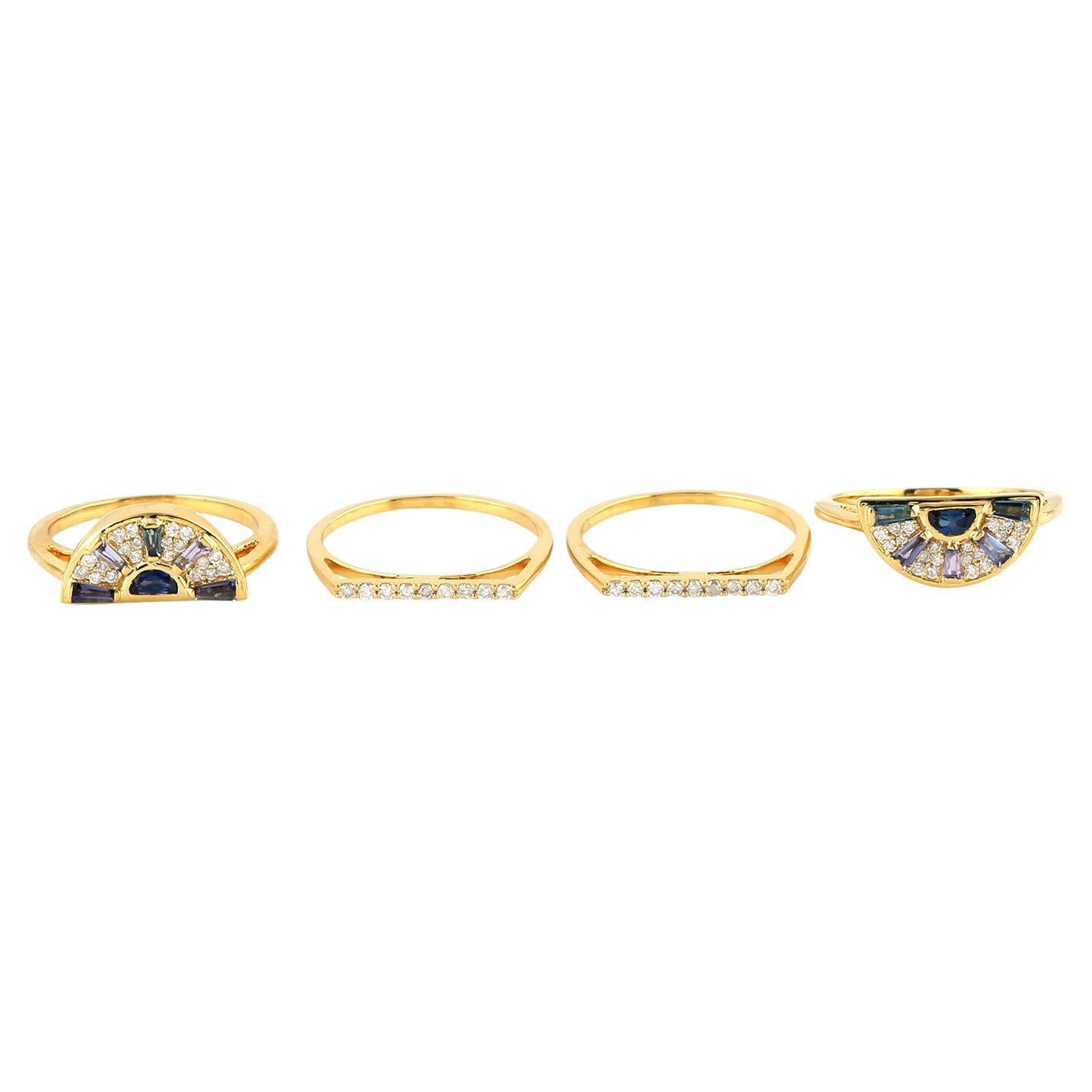 Multi Gemstone 18k Gold Connected Band Ring