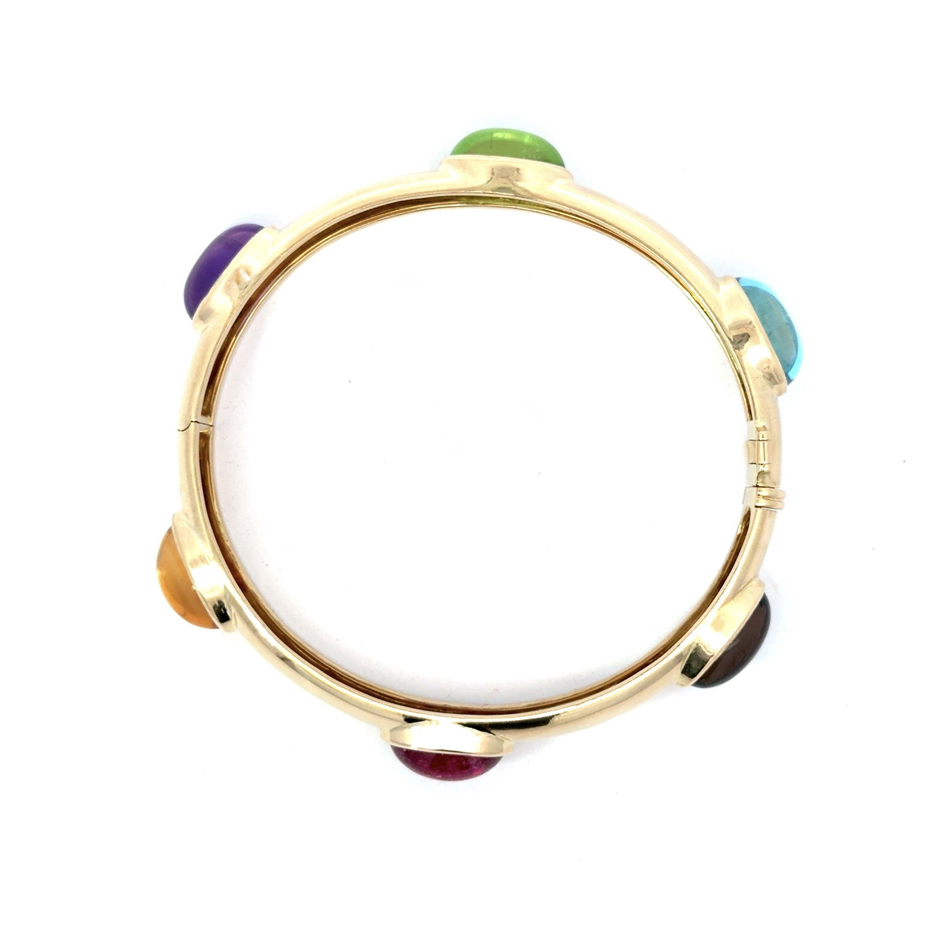 Multi Gemstone 18K Gold Hinged Bangel Bracelet 42 Grams For Sale 5