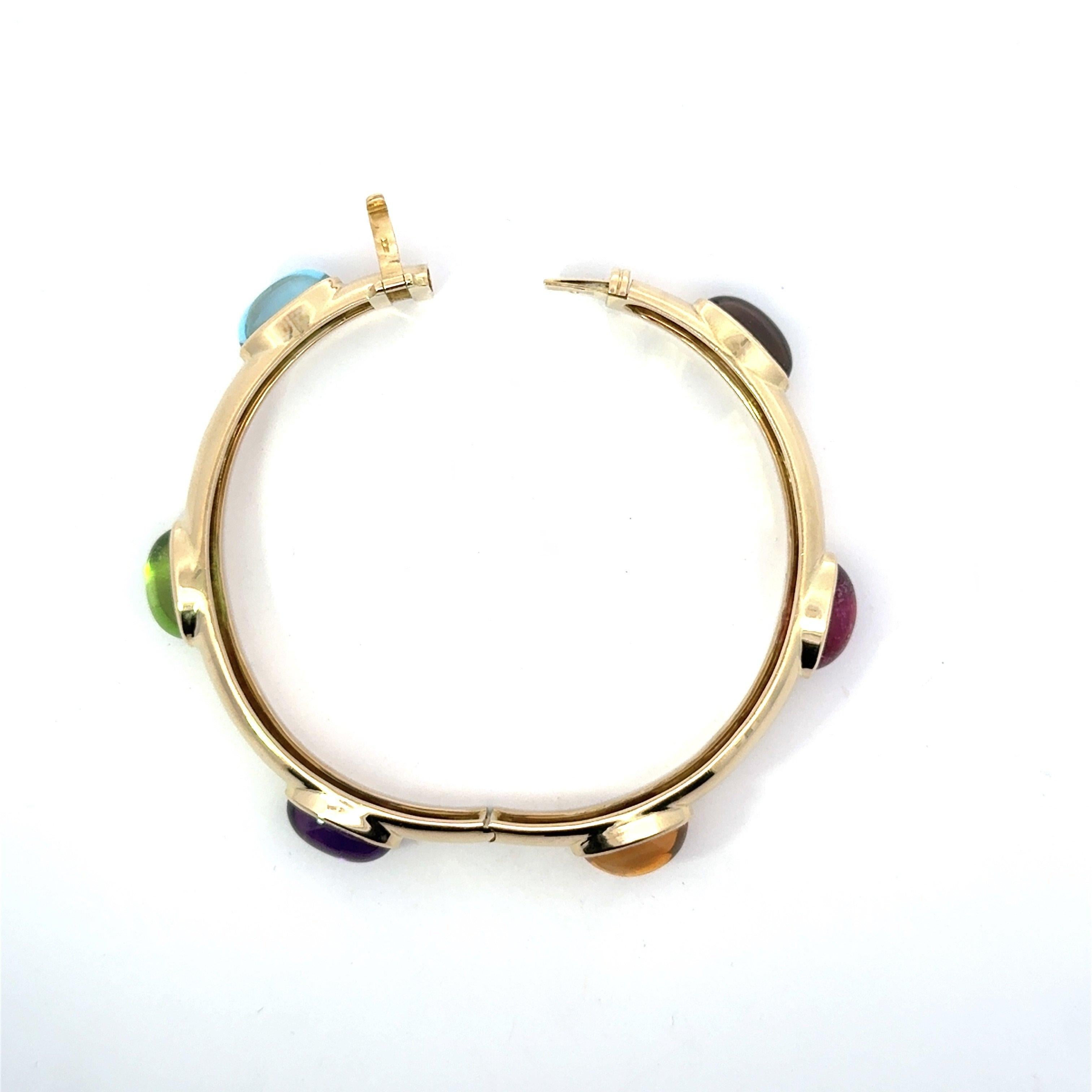 Multi Gemstone 18K Gold Hinged Bangel Bracelet 42 Grams For Sale 4