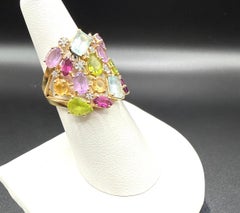 Multi-Gemstone 18K Gold Statement Cocktail Ring, Aquamarine Peridot Amethyst