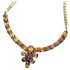 Vintage Multi Gemstone 7 Carats Gold Necklace