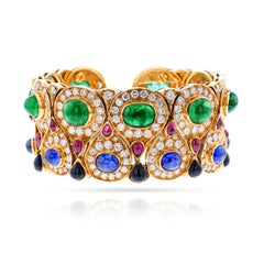 Multi-Gemstone Adjustable Bangle with Emerald, Diamond, Ruby, Sapphire and Onyx