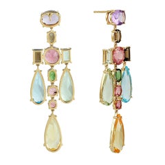 Meghna Jewels Multi Gemstone Amethyst Citrine 14K Gold Mosaic Earrings