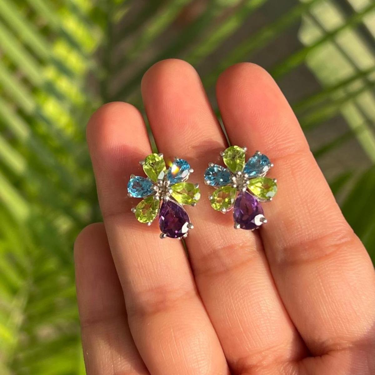 Donna Orecchini multi gemma con ametista, topazio e peridoto per la mamma in argento sterling in vendita