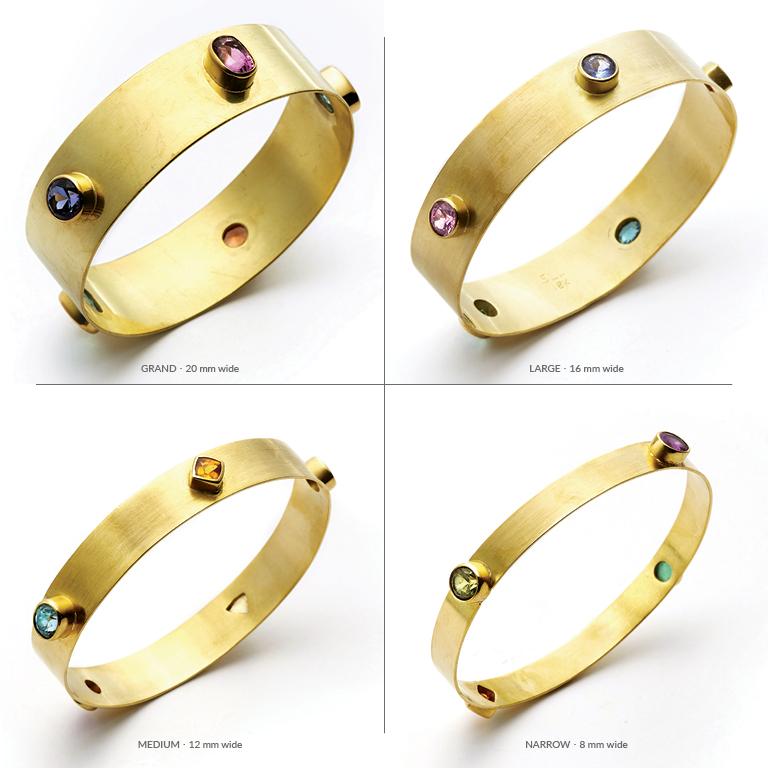 Multi Gemstone and 18 Karat Gold Bangle - Medium 1