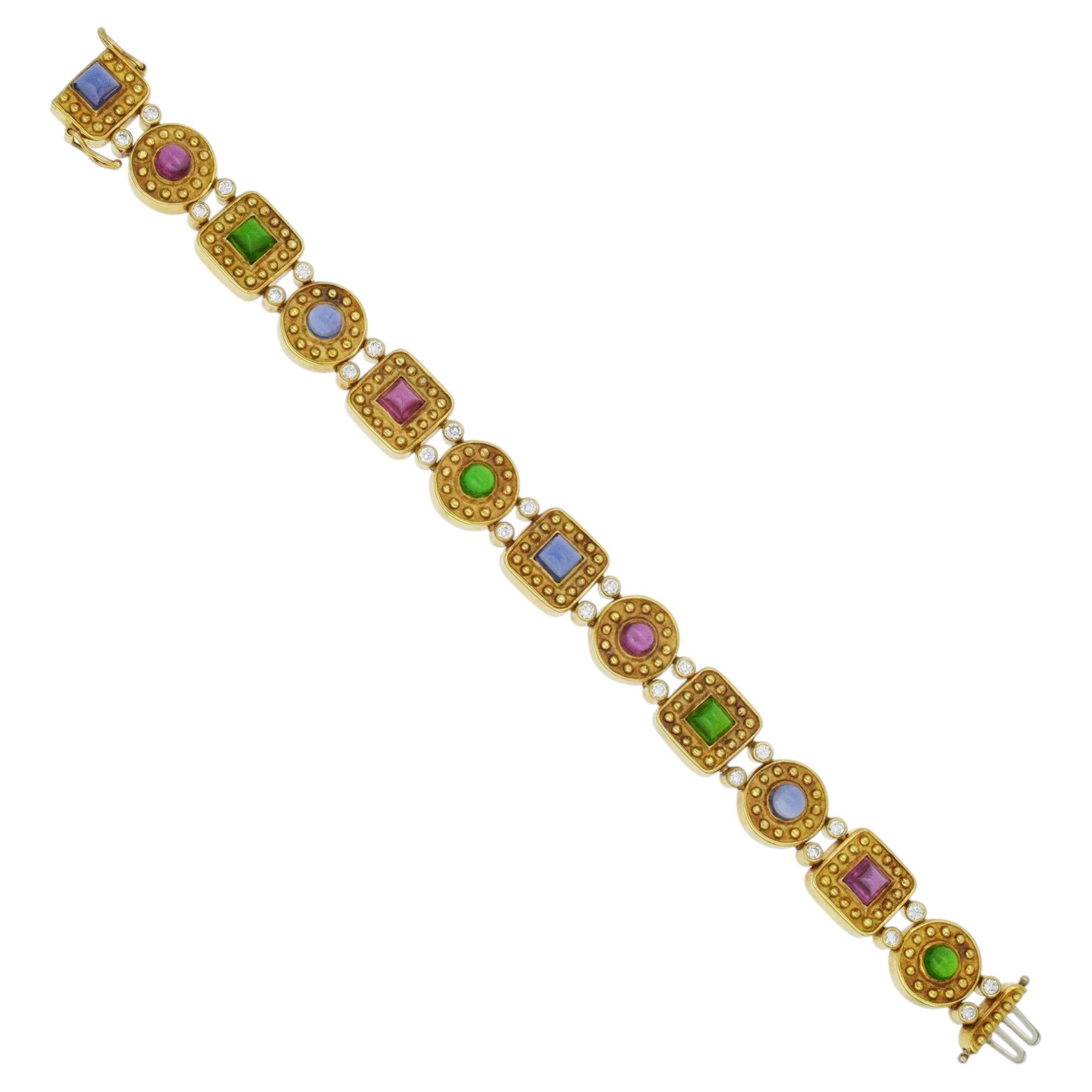 Multi-Gemstone And Diamond Bracelet In 18k Yellow Gold.