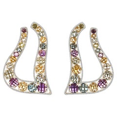 Used Multi-Gemstone and Diamond Earring in 14k Yellow Gold for Womens Party Wear