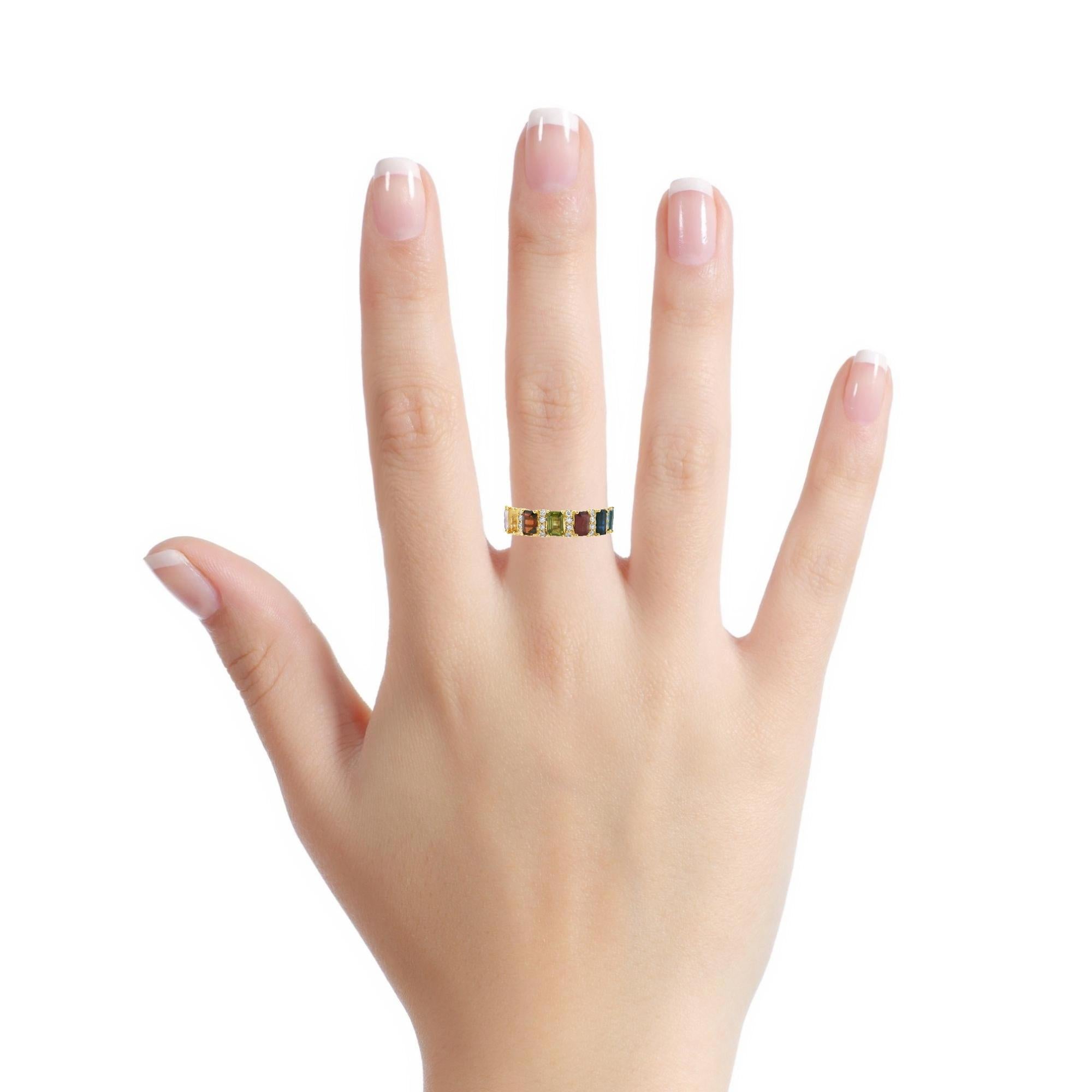 Contemporain Multi-Gemstone and Diamond Rainbow Band Ring 2.37ct in 10K Yellow Gold Size 7 en vente