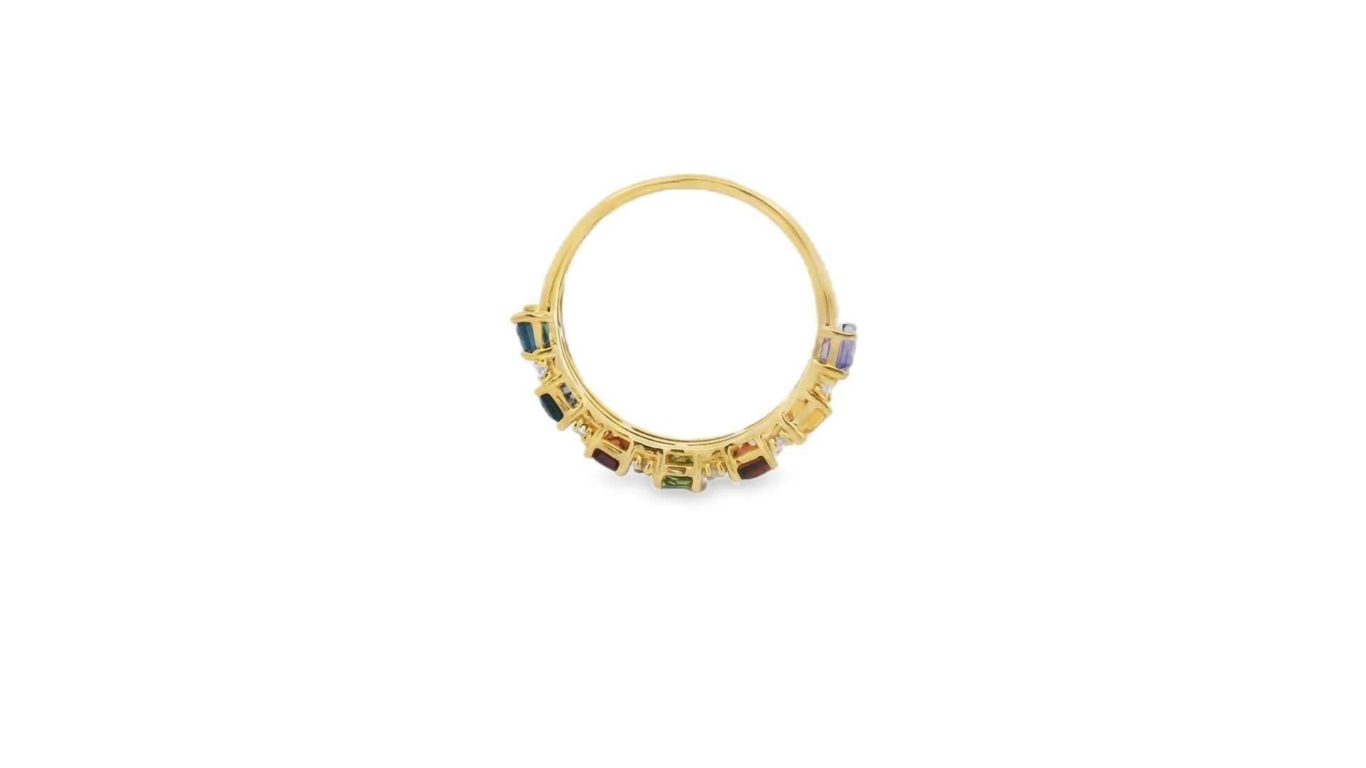 Multi-Gemstone and Diamond Rainbow Band Ring 2.37ct in 10K Yellow Gold Size 7 Pour femmes en vente