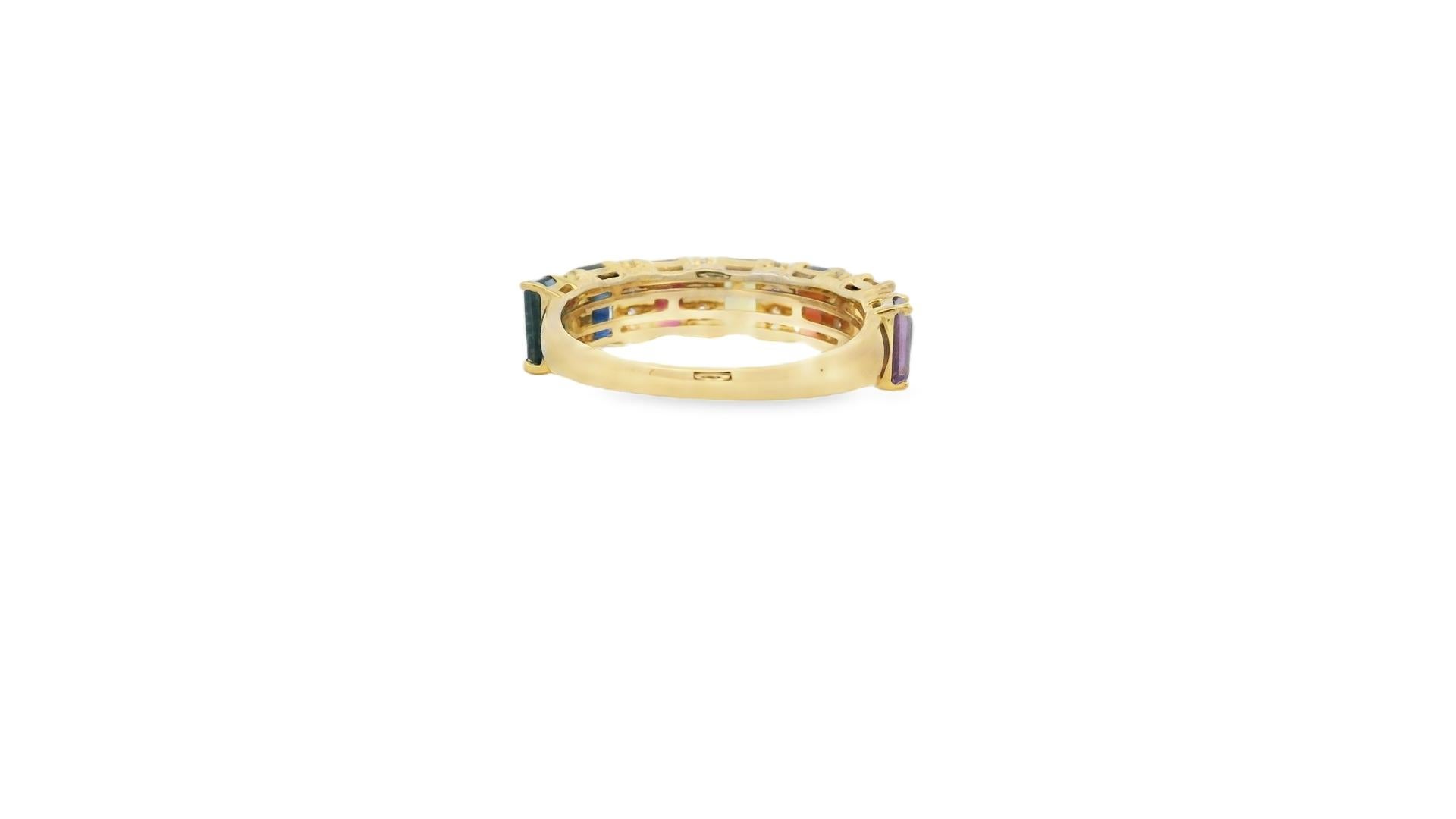 Multi-Gemstone and Diamond Rainbow Band Ring 2.37ct in 10K Yellow Gold Size 7 en vente 1