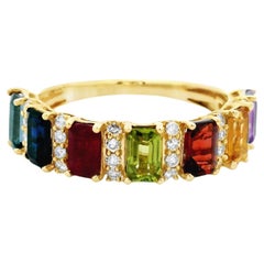 Bague en or jaune 10K avec pierres précieuses et diamants Rainbow Diamonds 2.37ct Taille 7