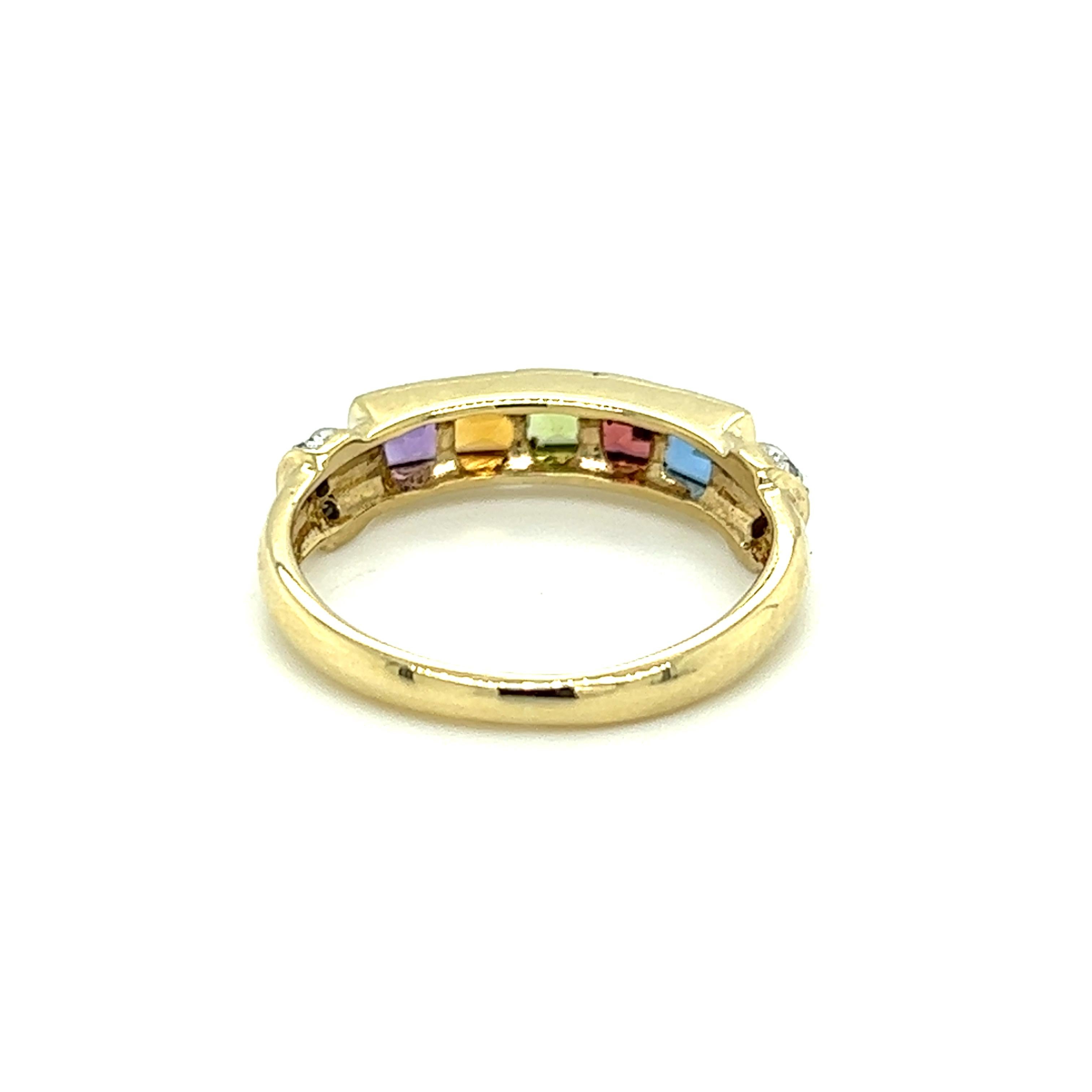 Contemporary Multi-Gemstone and Diamond Ring in 14k Yellow Gold For Sale