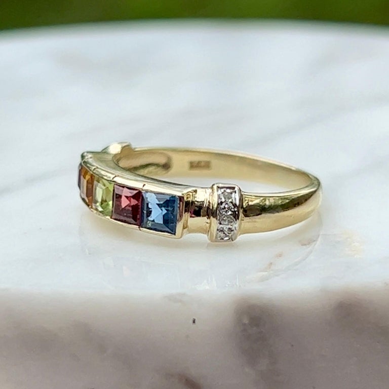 Multi-Gemstone and Diamond Ring in 14k Yellow Gold For Sale at 1stDibs