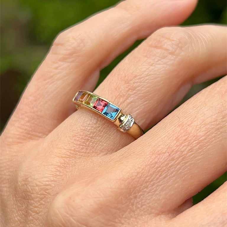 Multi-Gemstone and Diamond Ring in 14k Yellow Gold For Sale at 1stDibs
