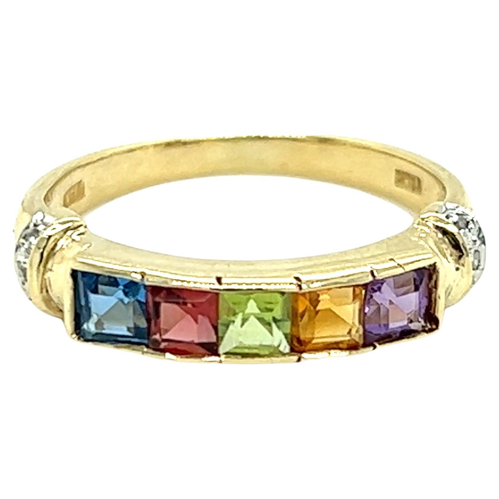 Multi-Gemstone and Diamond Ring in 14k Yellow Gold For Sale