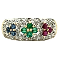 Vintage Multi Gemstone and Diamond Ring in 18k Yellow Gold