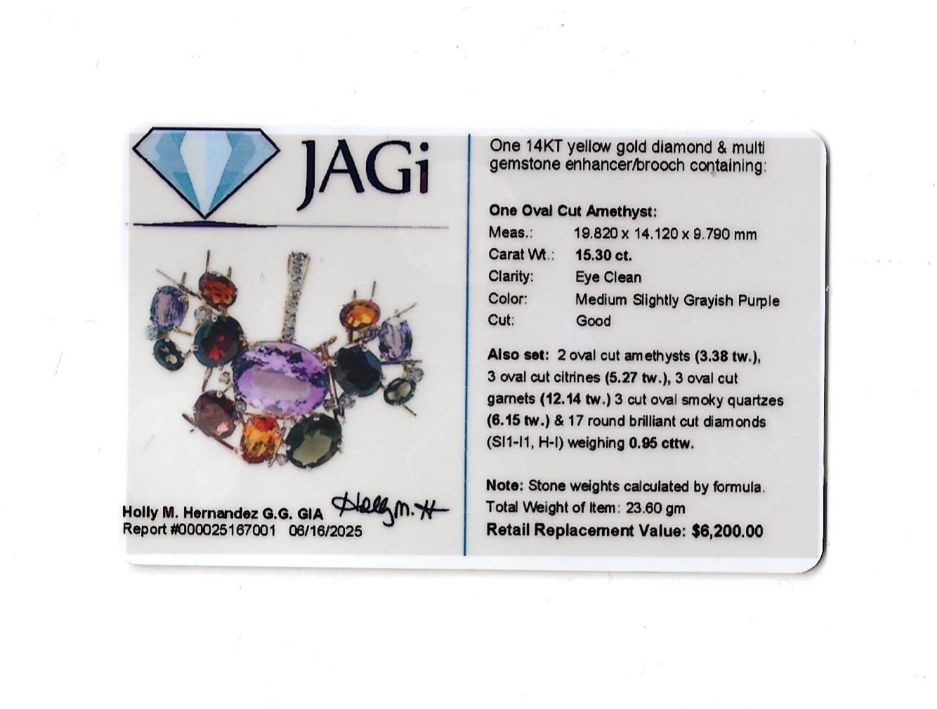 Pendentif / Broche en or jaune 14 carats avec spray de pierres précieuses et de diamants en vente 6