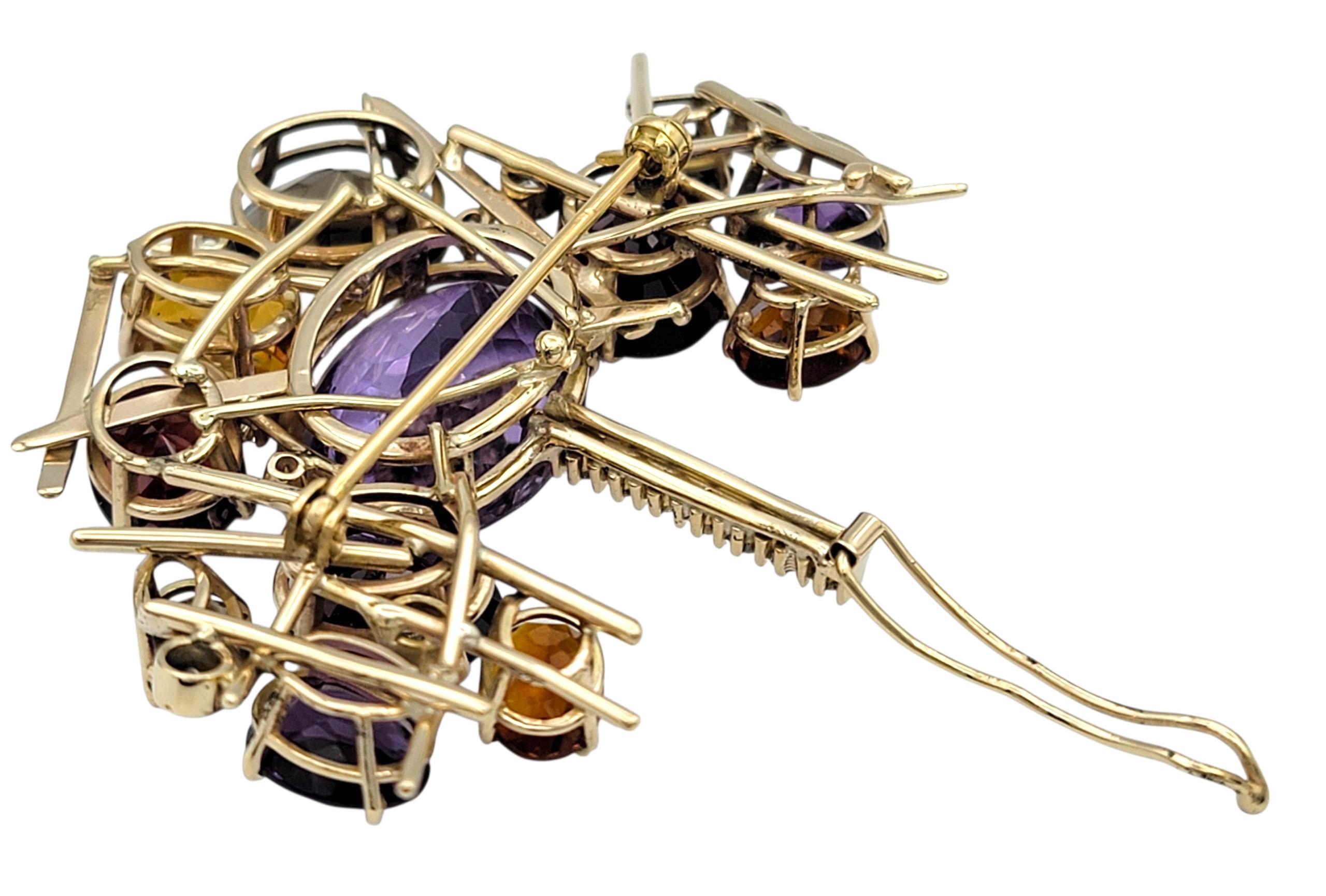 Pendentif / Broche en or jaune 14 carats avec spray de pierres précieuses et de diamants en vente 1