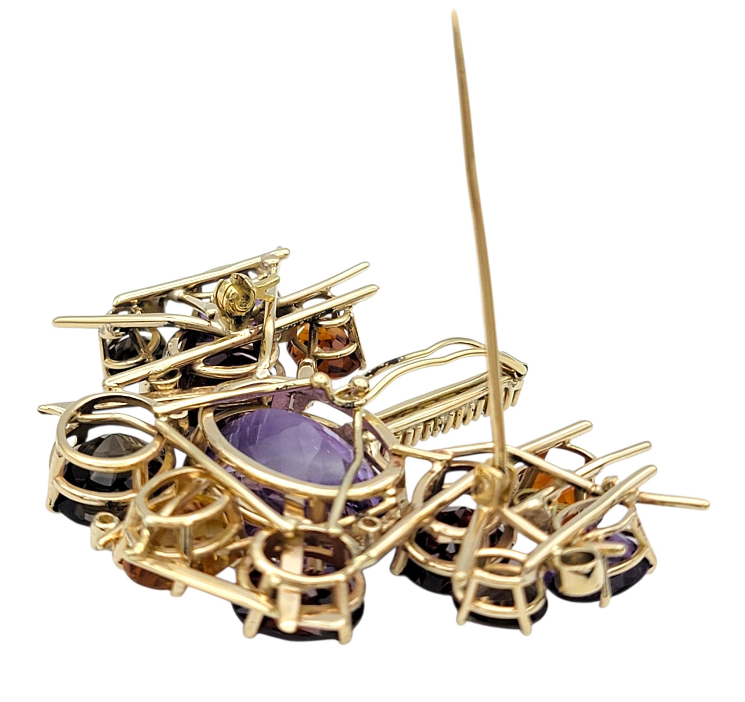 Pendentif / Broche en or jaune 14 carats avec spray de pierres précieuses et de diamants en vente 2