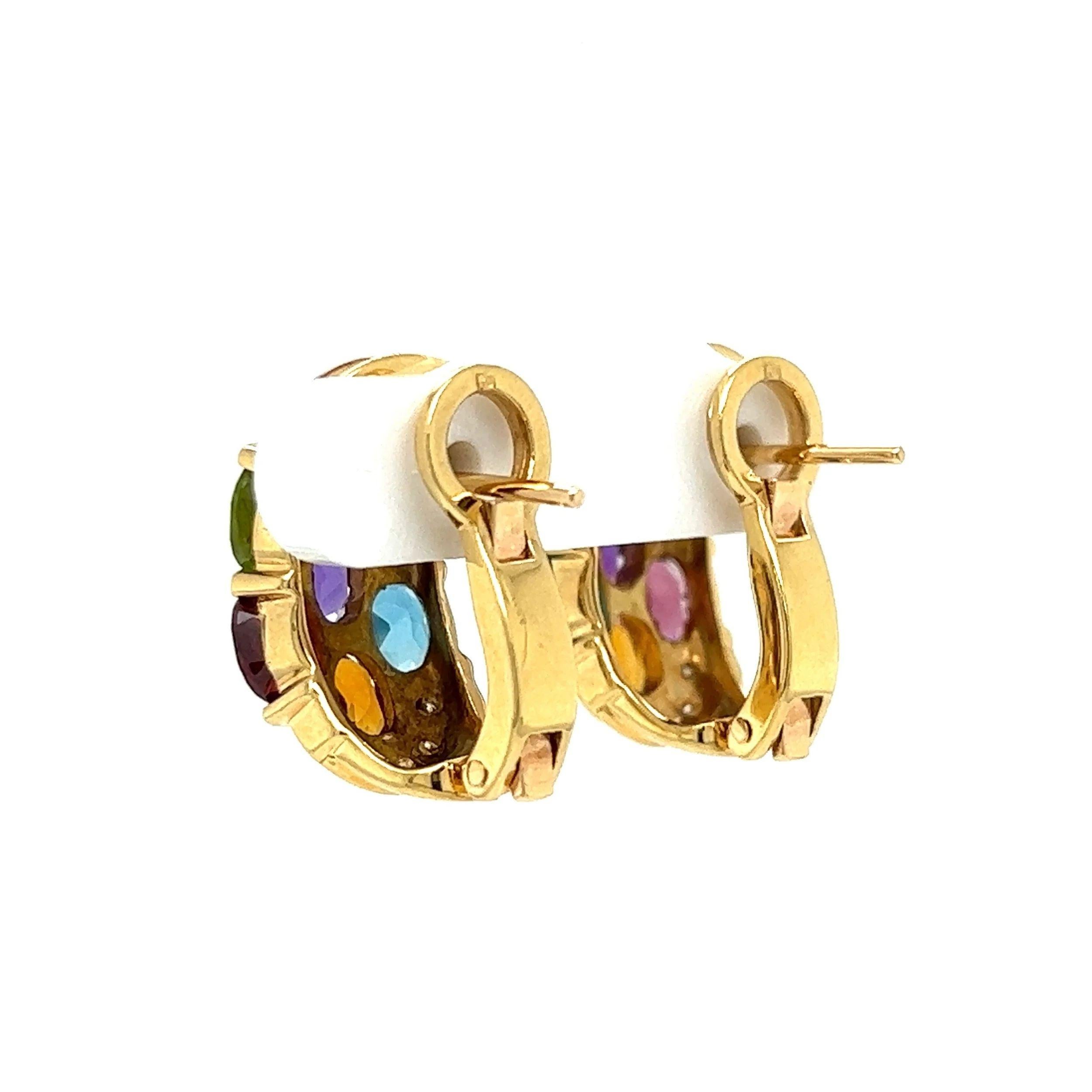 Women's Multi Gemstone and Diamond Vintage Gold Earrings For Sale