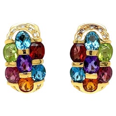 Multi Gemstone and Diamond Vintage Gold Earrings