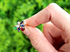 Multi-Gemstone and Diamond Yellow Gold French Cocktail Ring