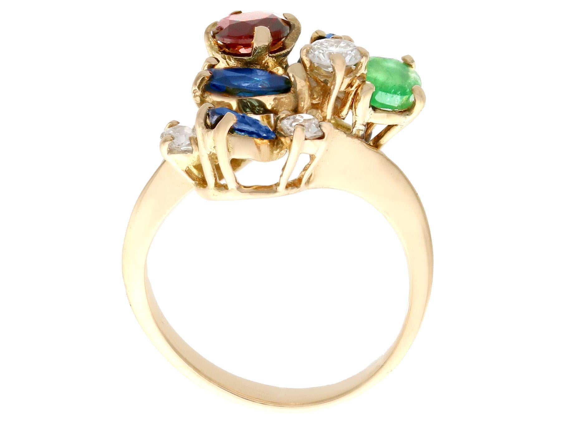 Round Cut Multi-Gemstone and Diamond Yellow Gold French Cocktail Ring For Sale