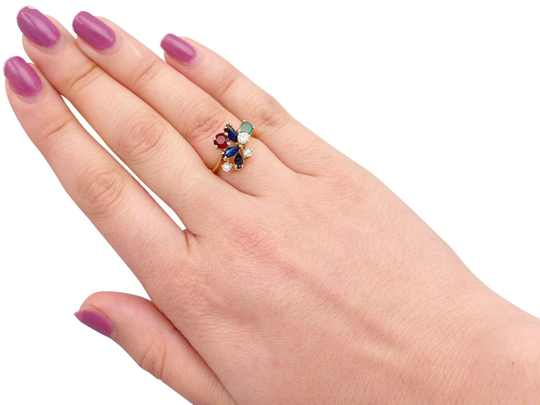 Multi-Gemstone and Diamond Yellow Gold Cocktail Ring In Excellent Condition For Sale In Jesmond, Newcastle Upon Tyne