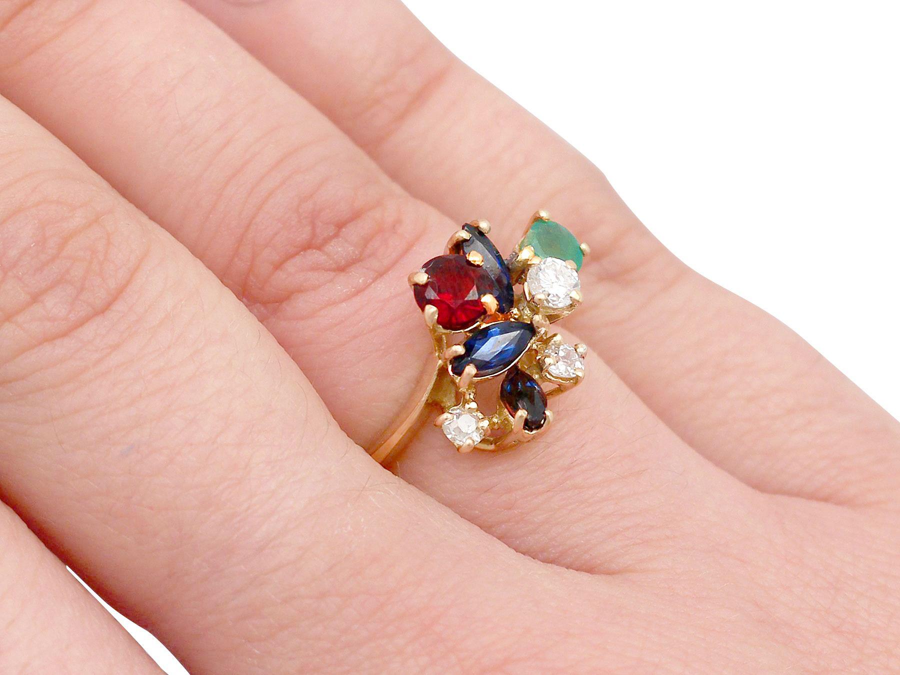 Women's Multi-Gemstone and Diamond Yellow Gold French Cocktail Ring For Sale