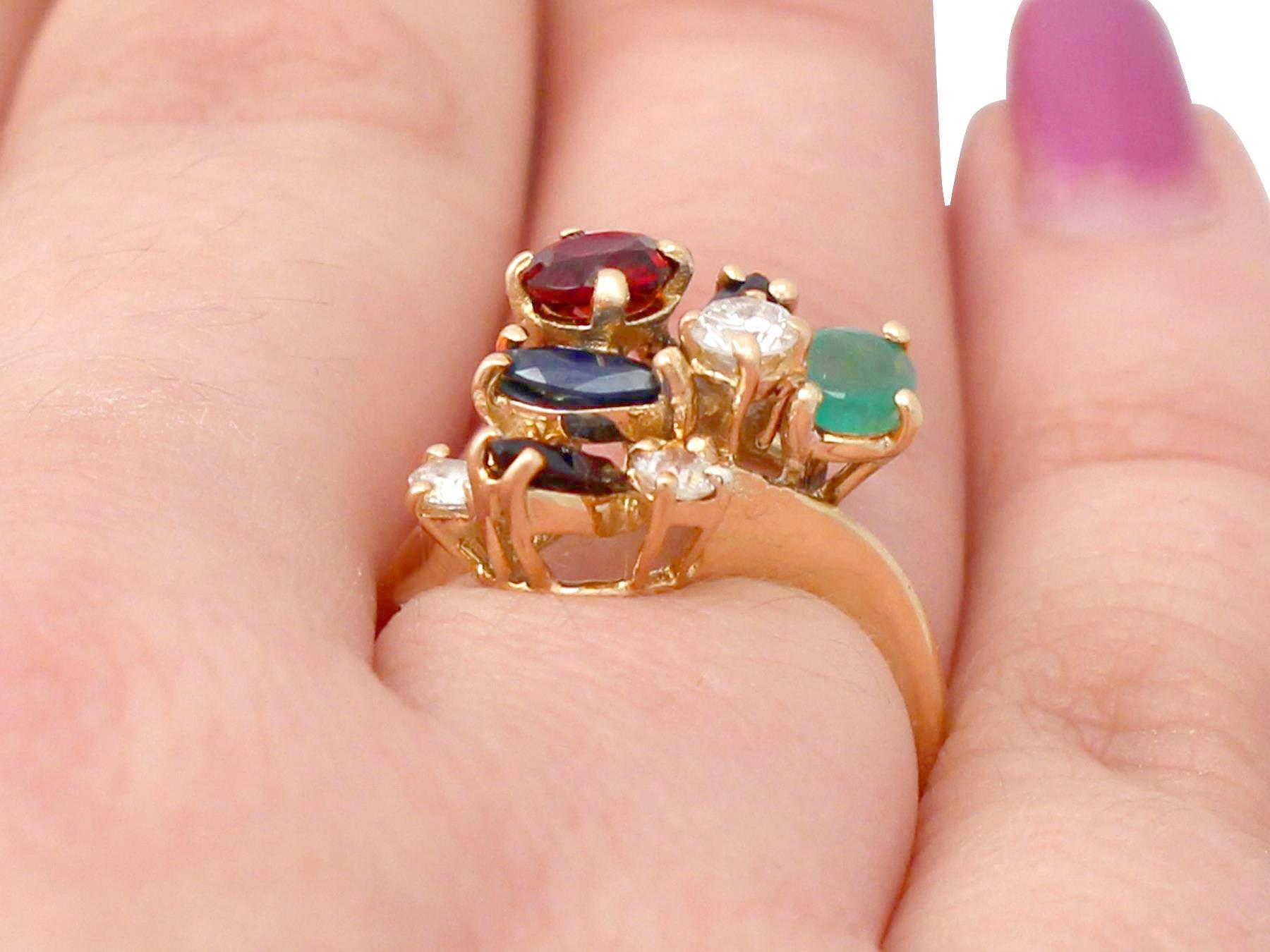 Multi-Gemstone and Diamond Yellow Gold Cocktail Ring For Sale 1