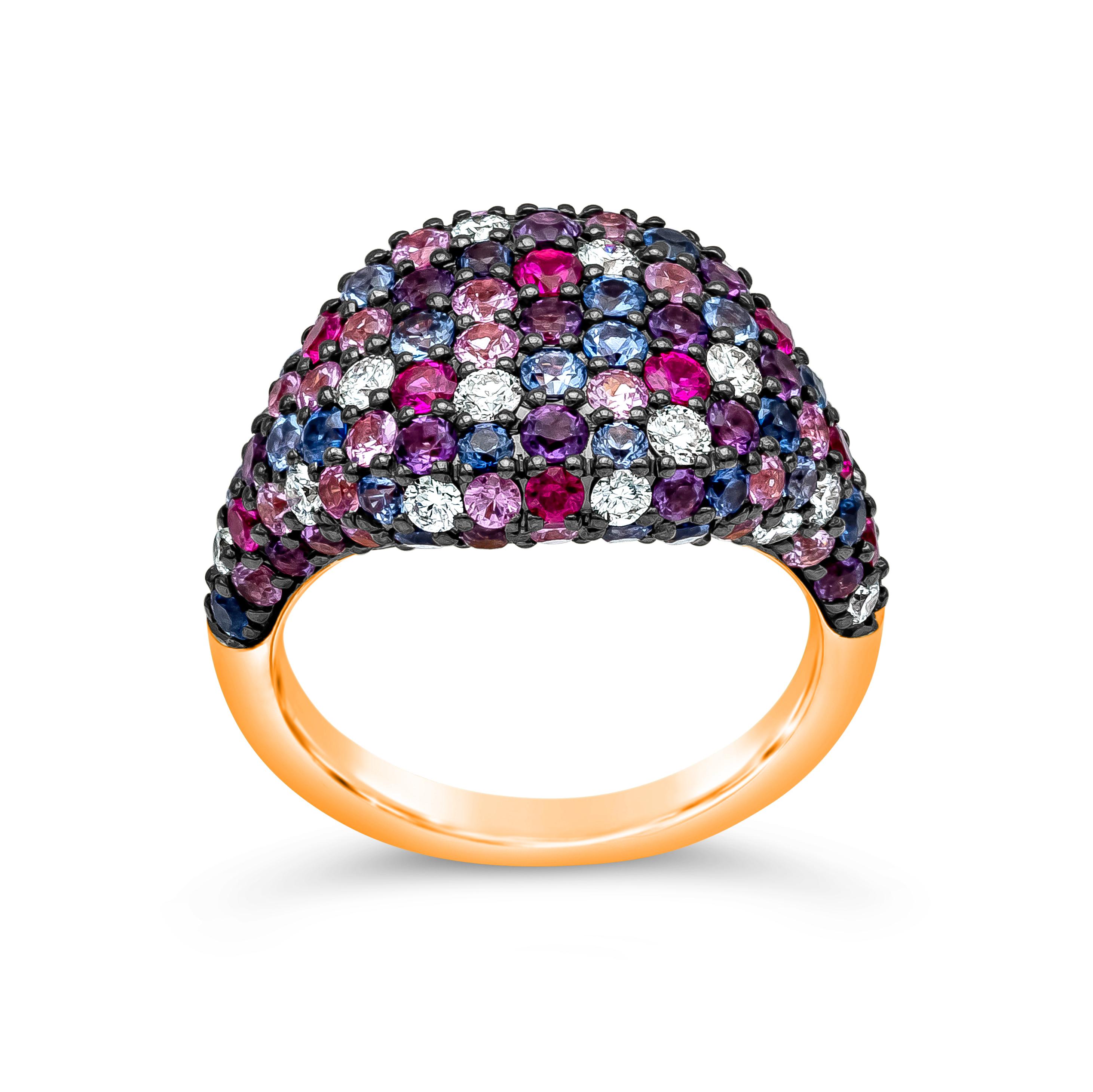 Contemporary Multi-Gemstone and Diamonds Fashion Ring, 3.72 Carat Total For Sale