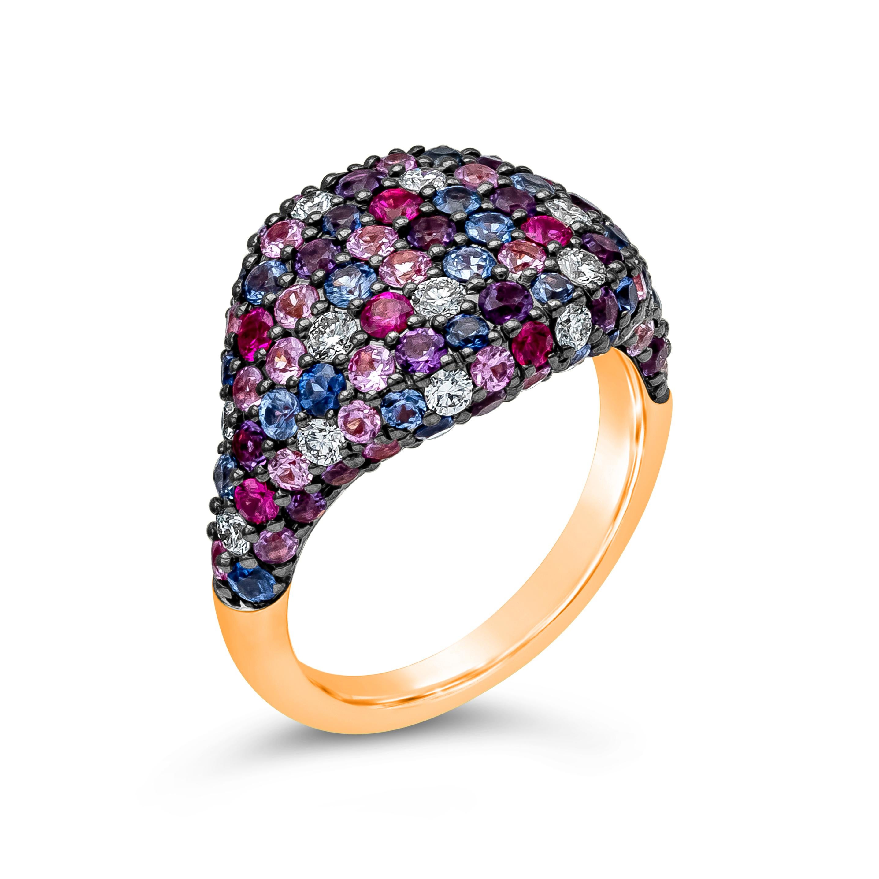 Round Cut Roman Malakov 3.72 Carat Total Multi-Gemstone & Diamond Rose Gold Fashion Ring For Sale