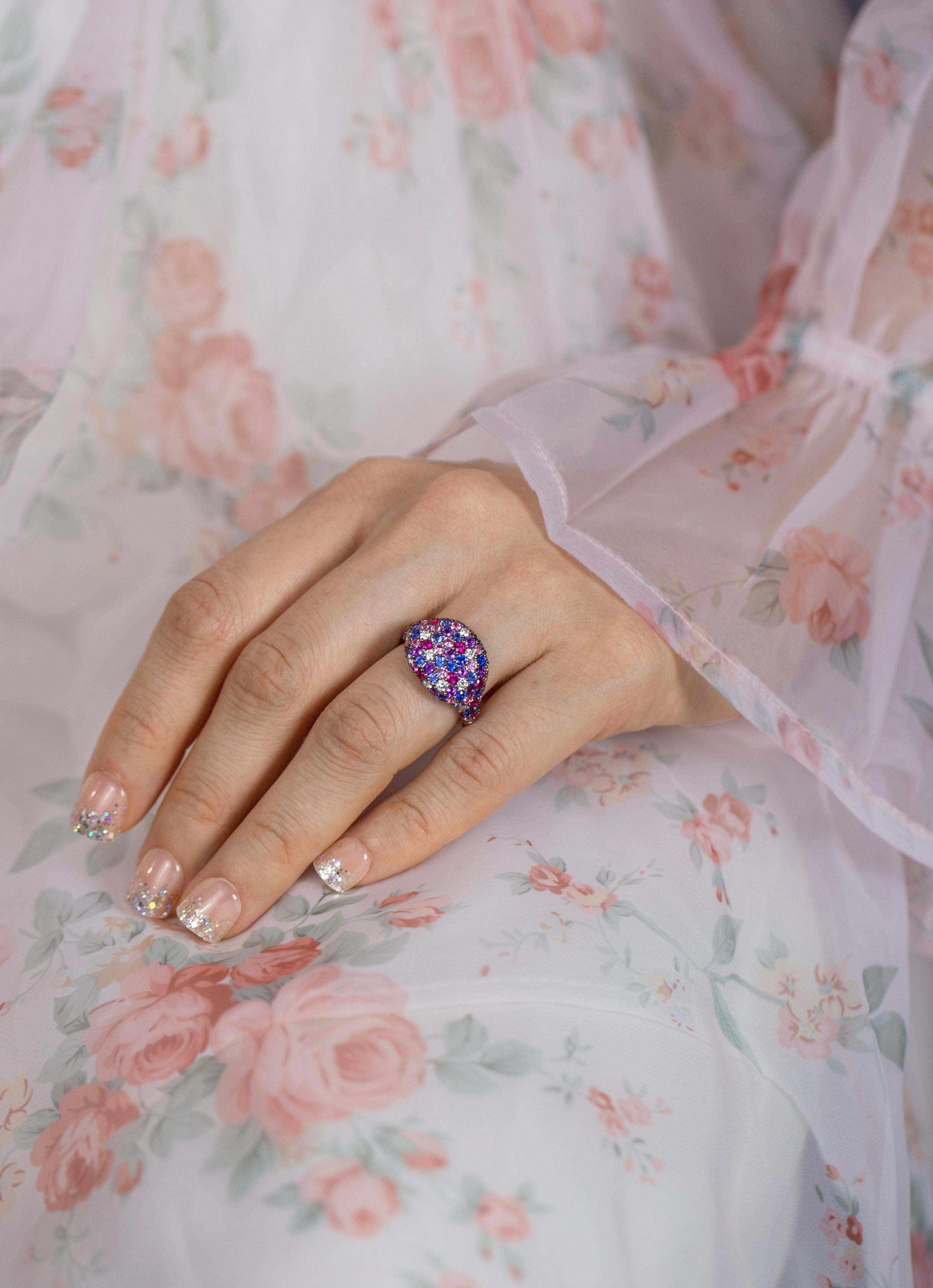 Roman Malakov 3.72 Carat Total Multi-Gemstone & Diamond Rose Gold Fashion Ring For Sale 1