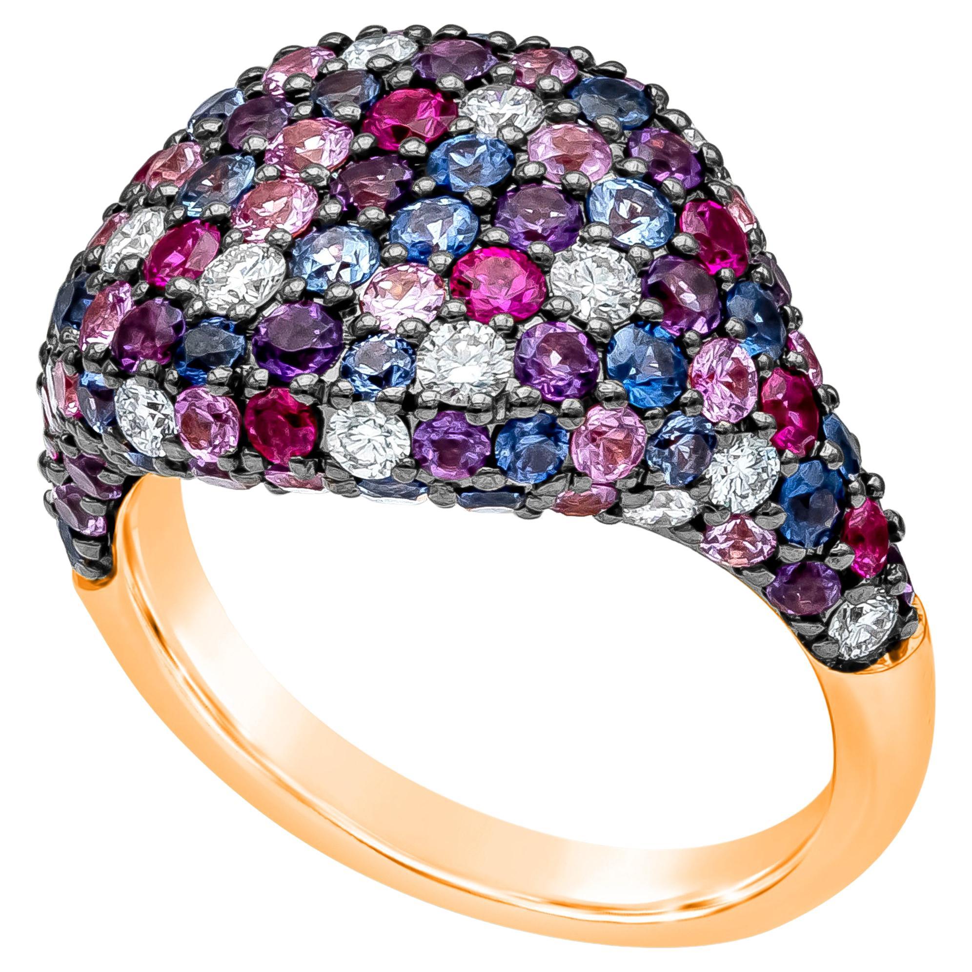 Roman Malakov 3.72 Carat Total Multi-Gemstone & Diamond Rose Gold Fashion Ring