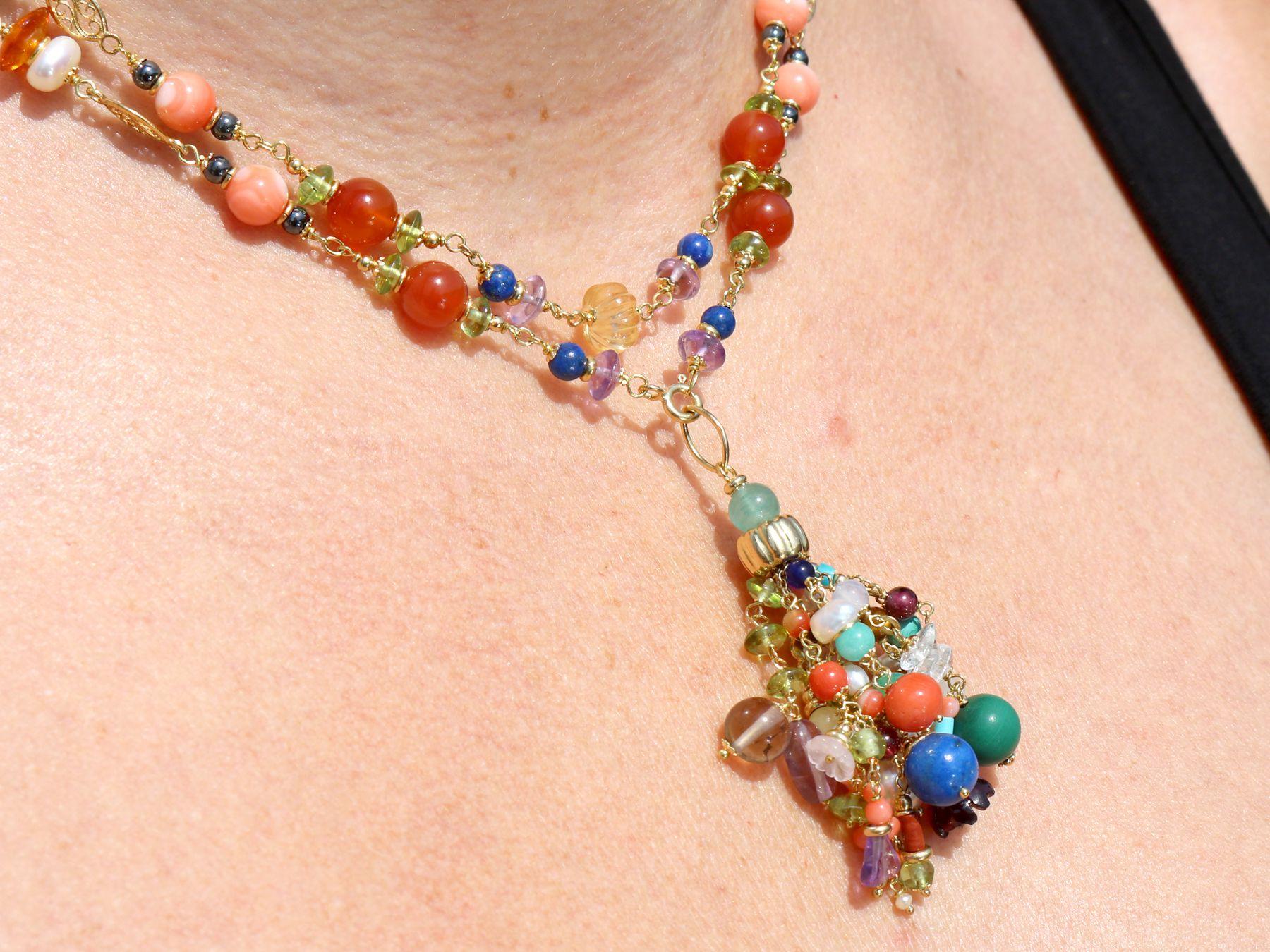 Multi Gemstone and Yellow Gold Necklace Antique, circa 1930 4